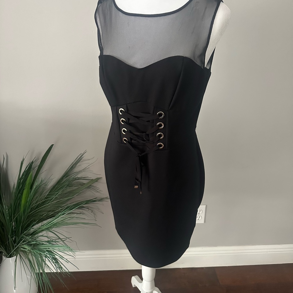 Elegant Black Dress with Sheer Neckline